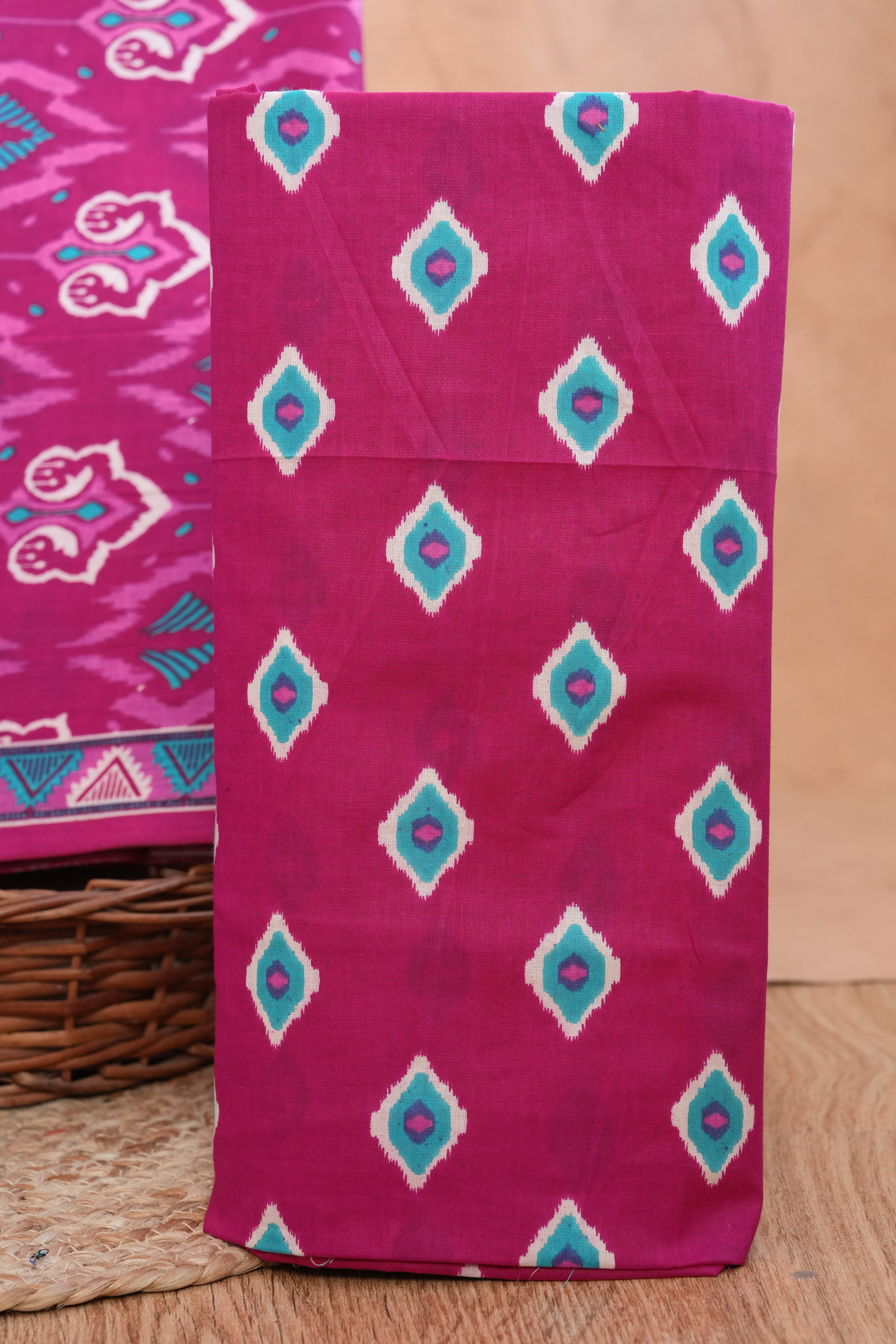 Fuchsia Pink Jaipur Handblock Cotton Unstitched Suit Set with Dupatta – Atharva Jaipur