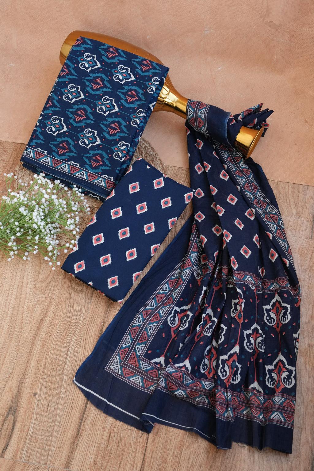 Neelambara Jaipuri Handblock Cotton Unstitched Suit Set with Dupatta – Atharva Jaipur