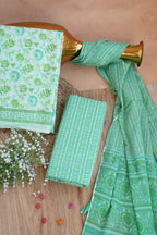 Hariyali Floral Handblock Cotton Unstitched Suit Set with Dupatta – Atharva Jaipur