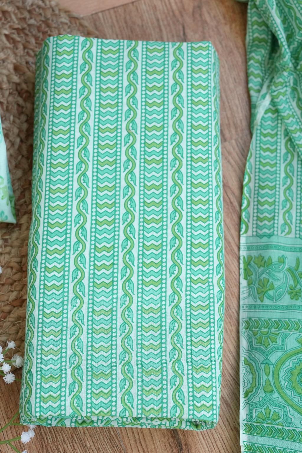 Hariyali Floral Handblock Cotton Unstitched Suit Set with Dupatta – Atharva Jaipur