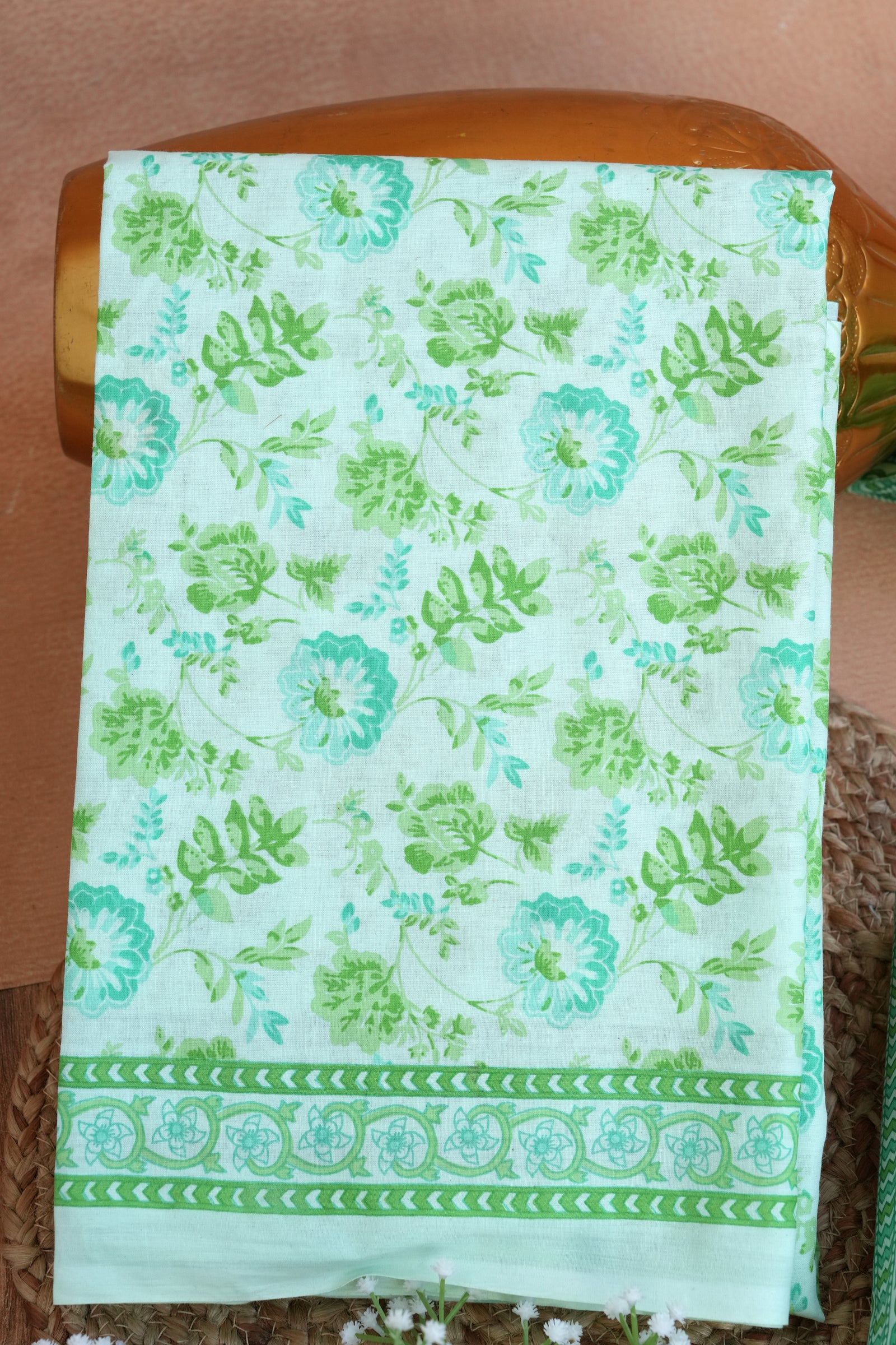 Hariyali Floral Handblock Cotton Unstitched Suit Set with Dupatta – Atharva Jaipur