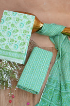 Hariyali Floral Handblock Cotton Unstitched Suit Set with Dupatta – Atharva Jaipur