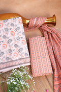 Gulnaaz Peach Floral Handblock Cotton Unstitched Suit Set with Dupatta – Atharva Jaipur