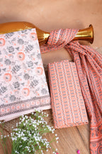 Gulnaaz Peach Floral Handblock Cotton Unstitched Suit Set with Dupatta – Atharva Jaipur