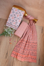Gulnaaz Peach Floral Handblock Cotton Unstitched Suit Set with Dupatta – Atharva Jaipur