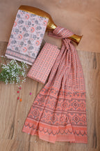 Gulnaaz Peach Floral Handblock Cotton Unstitched Suit Set with Dupatta – Atharva Jaipur