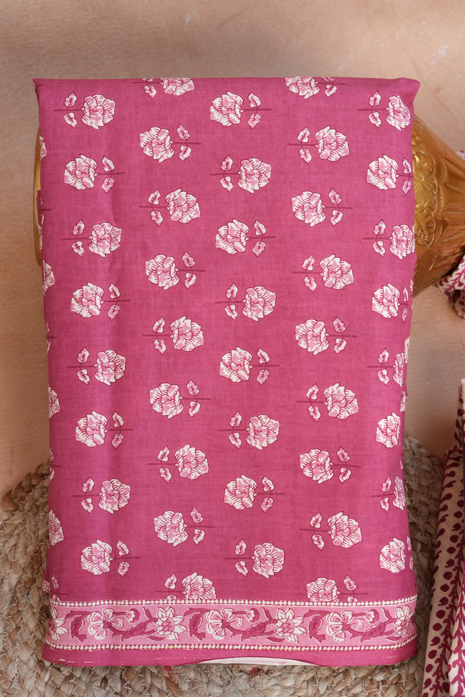 Rangriti Pink Floral Handblock Cotton Unstitched Suit Set with Dupatta – Atharva Jaipur