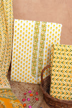 Sunshine Yellow Gotta Patti Handblock Cotton Unstitched Suit Set with Dupatta – Atharva Jaipurx