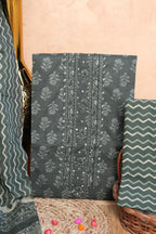 Charcoal Grey Gotta Patti Handblock Cotton Unstitched Suit Set with Dupatta – Atharva Jaipur