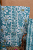 Sky Blue Floral Cotton Unstitched Suit Set with Gotta Patti Work & Dupatta – Atharva Jaipur