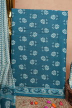 Teal Blue Cotton Unstitched Suit Set with Printed Dupatta – Atharva Jaipur