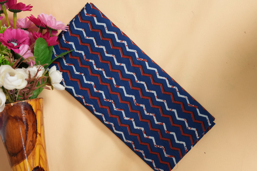 Blue floral artistic & geometric Cotton Unstitched 3-Piece Dress Material AJ_151