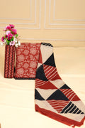 Rust red floral artistic & geometric Cotton Unstitched 3-Piece Dress Material AJ_152