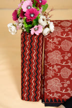 Rust red floral artistic & geometric Cotton Unstitched 3-Piece Dress Material AJ_152