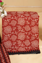 Rust red floral artistic & geometric Cotton Unstitched 3-Piece Dress Material AJ_152