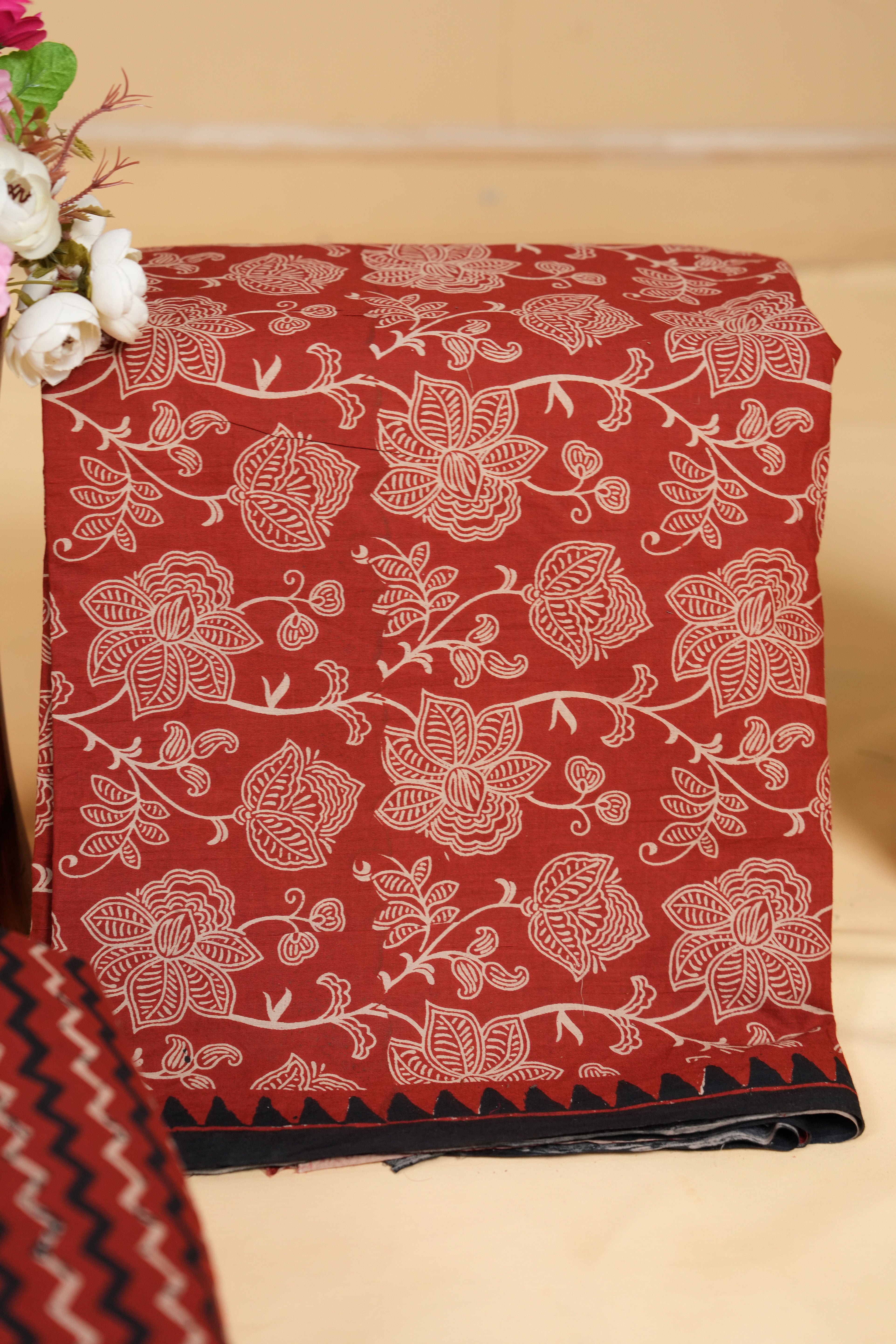 Rust red floral artistic & geometric Cotton Unstitched 3-Piece Dress Material AJ_152