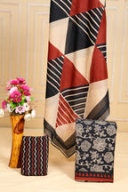 BLACK FLORAL ARTISTIC & GEOMETRIC Cotton Unstitched 3-Piece Dress Material AJ_150