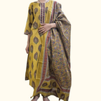 Mustard Paisley Straight Cotton Kurta Set  | DJ26