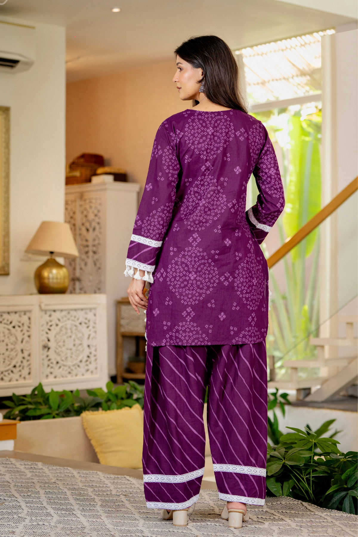 Royal Purple Cotton Farshi Kurta Set With Lace & Dupatta | DJ31