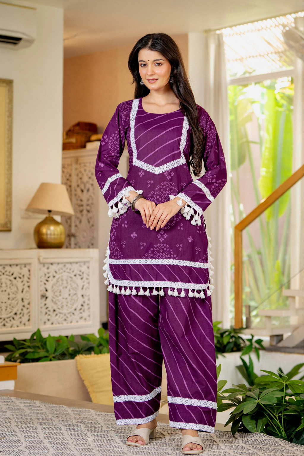 Royal Purple Cotton Farshi Kurta Set With Lace & Dupatta | DJ31