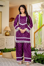 Royal Purple Cotton Farshi Kurta Set With Lace & Dupatta | DJ31