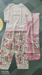 Pink Floral Cotton Farshi Kurti Set | DJ15