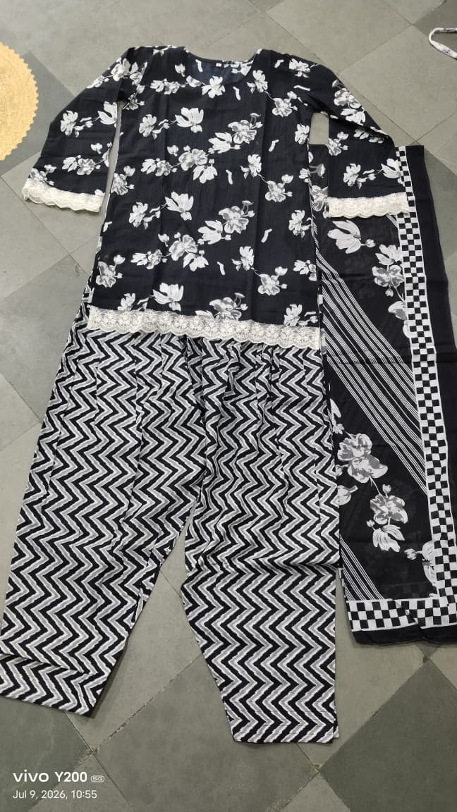 Black Floral Farshi Kurti Set | DJ19