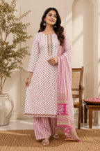 Pink Bud Cotton Straight Kurti Set | DJ11