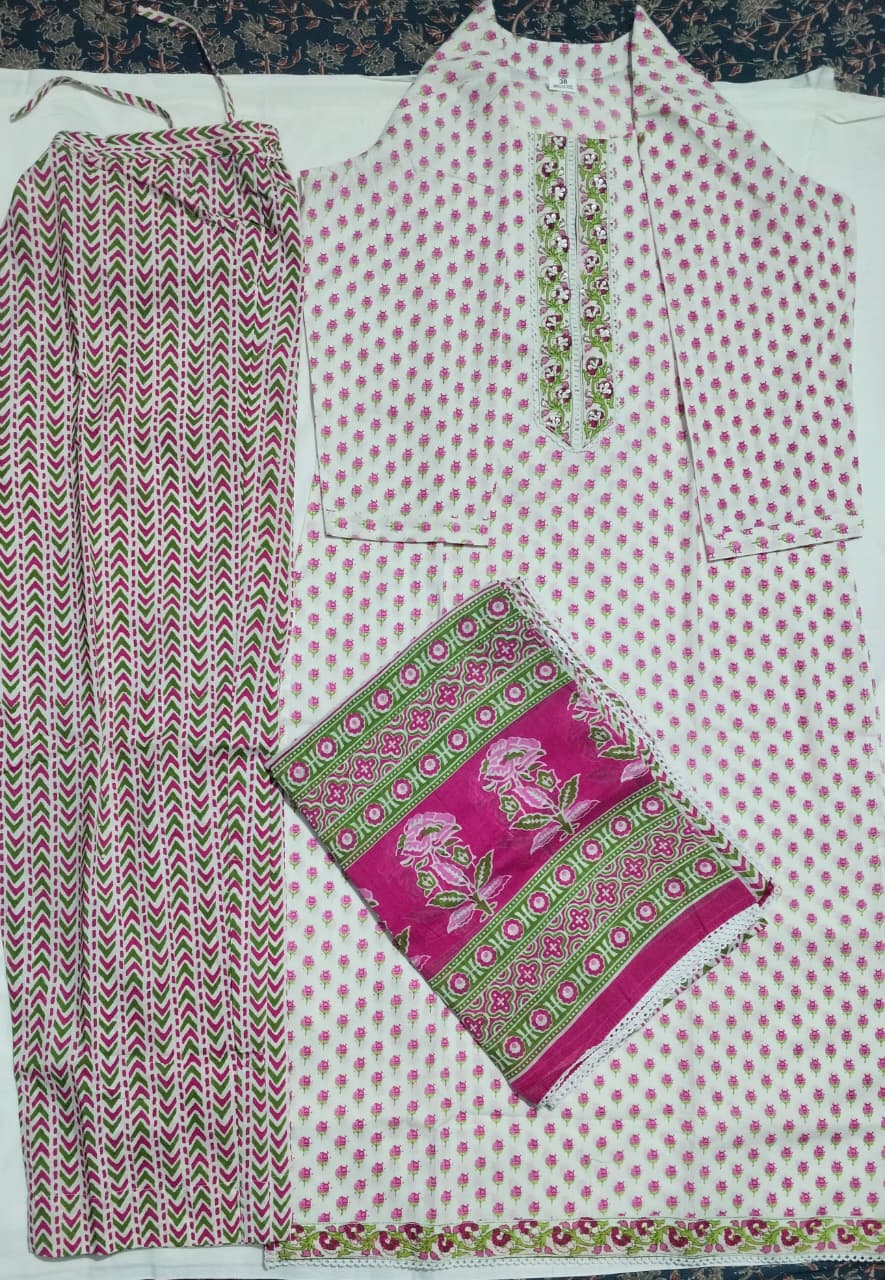 Pink Bud Cotton Straight Kurti Set | DJ11