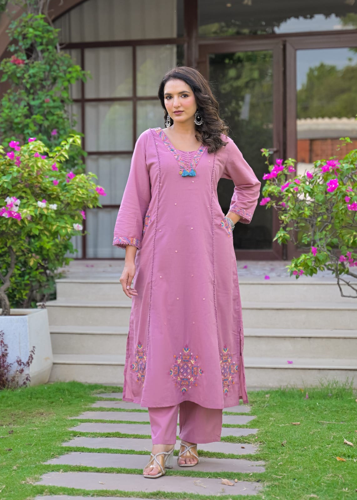 Embroidered Straight Kurta Set with Pant & Dupatta