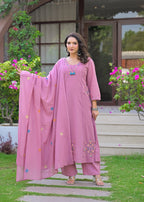 Embroidered Straight Kurta Set with Pant & Dupatta