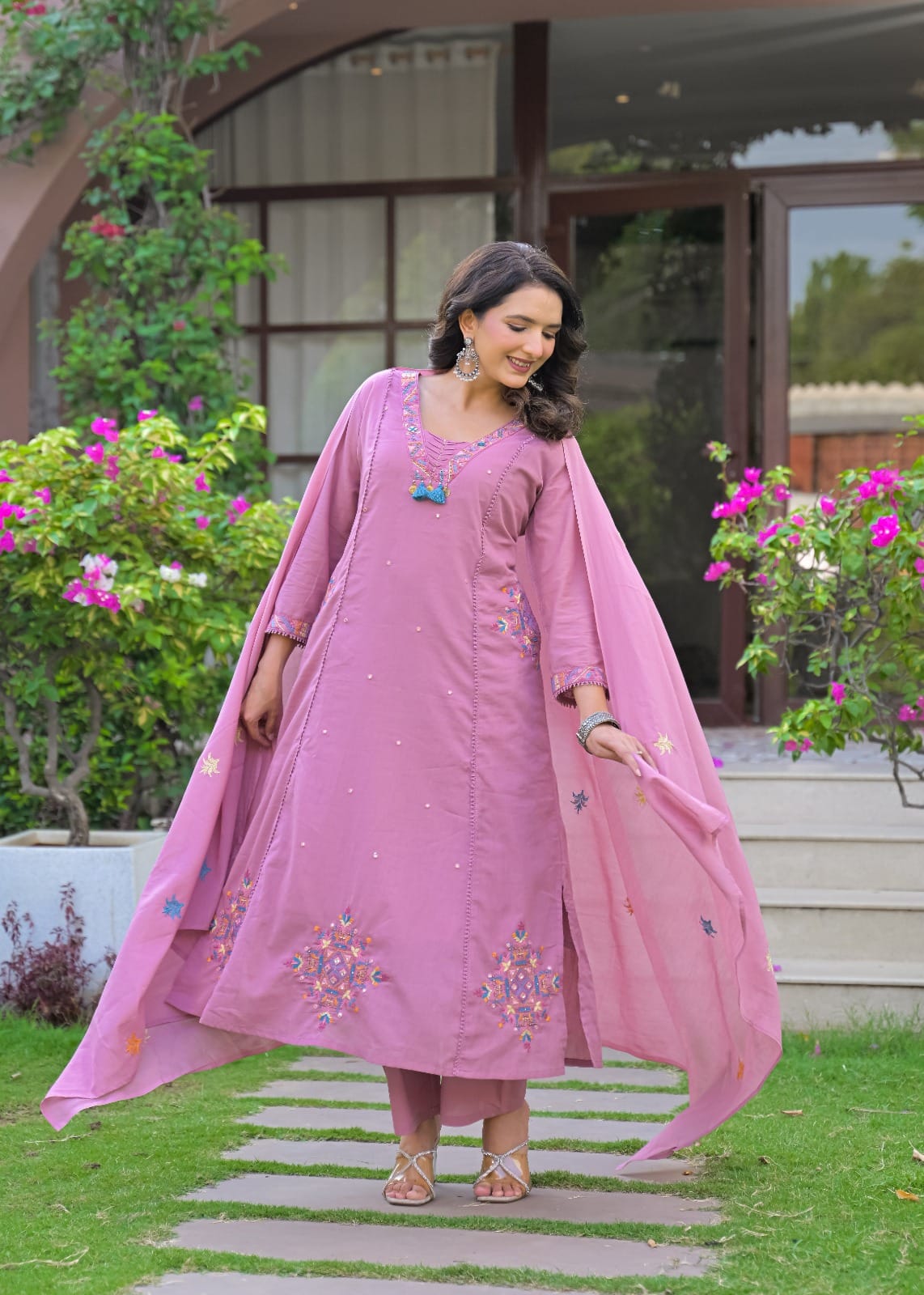 Embroidered Straight Kurta Set with Pant & Dupatta