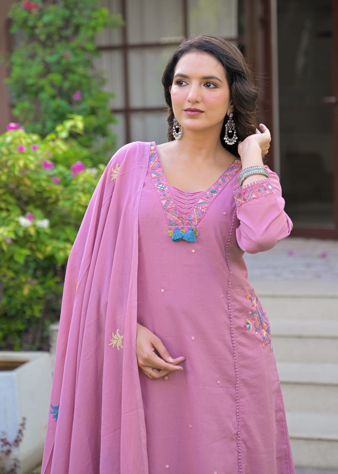 Embroidered Straight Kurta Set with Pant & Dupatta