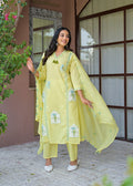 Yellow Embroidered Straight Kurta Set with Pant & Dupatta