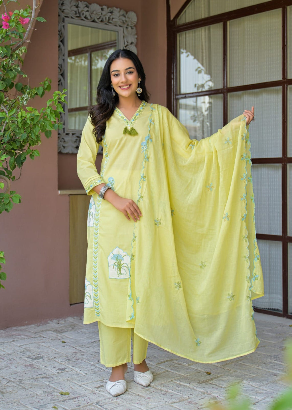 Embroidered Straight Kurta Set with Pant & Dupatta