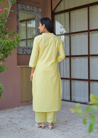 Yellow Embroidered Straight Kurta Set with Pant & Dupatta