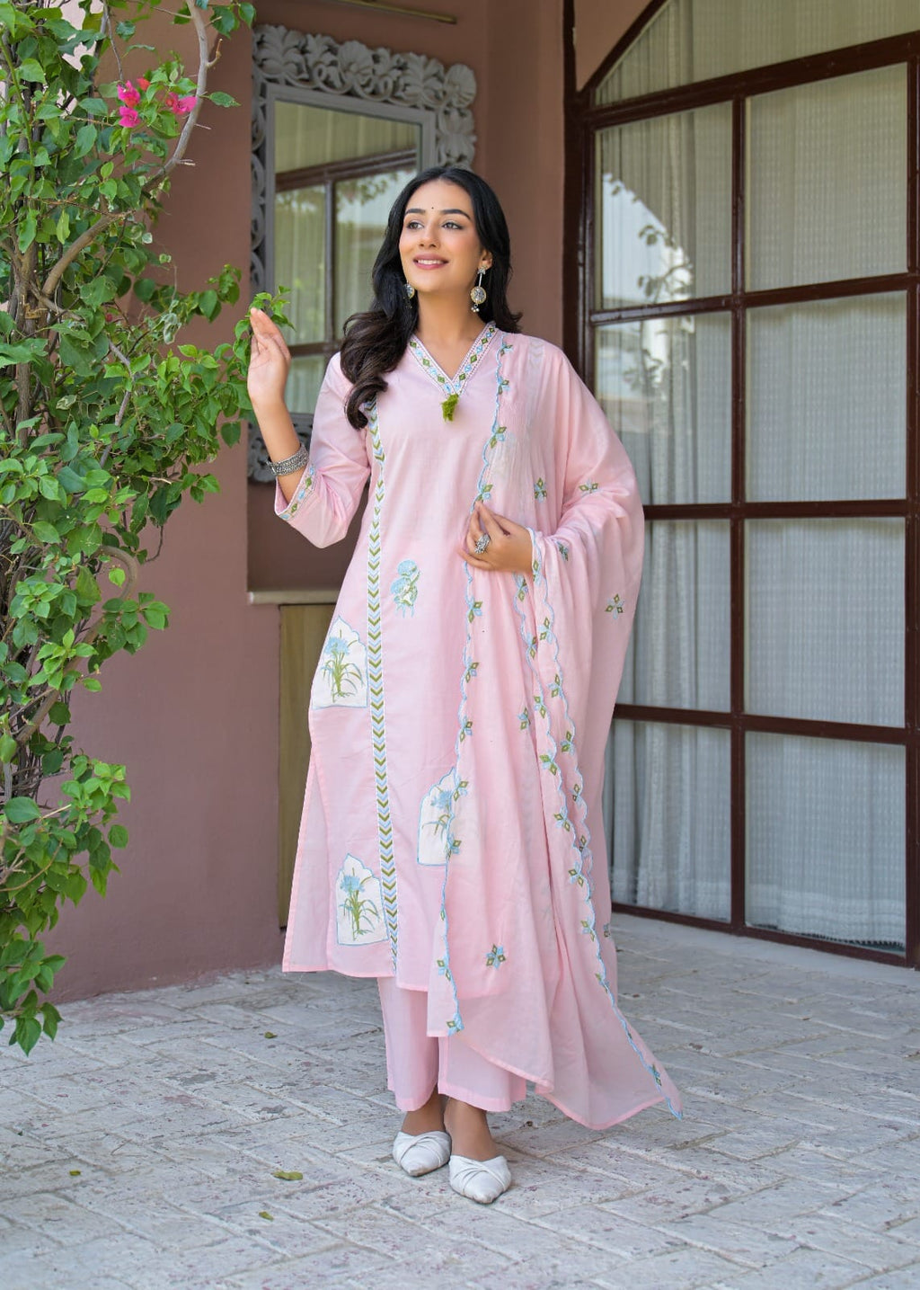 Embroidered Straight Kurta Set with Pant & Dupatta