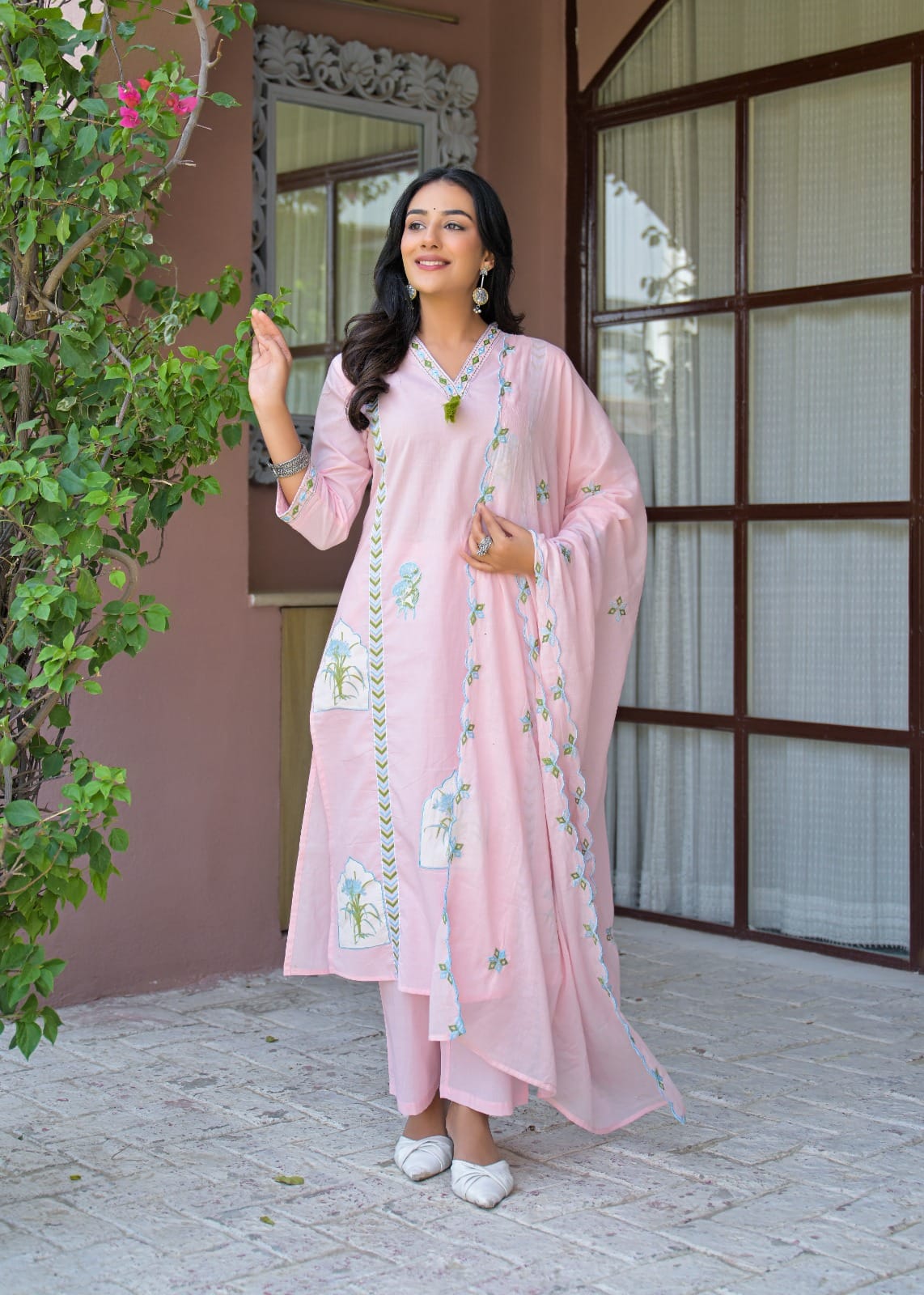 Embroidered Straight Kurta Set with Pant & Dupatta