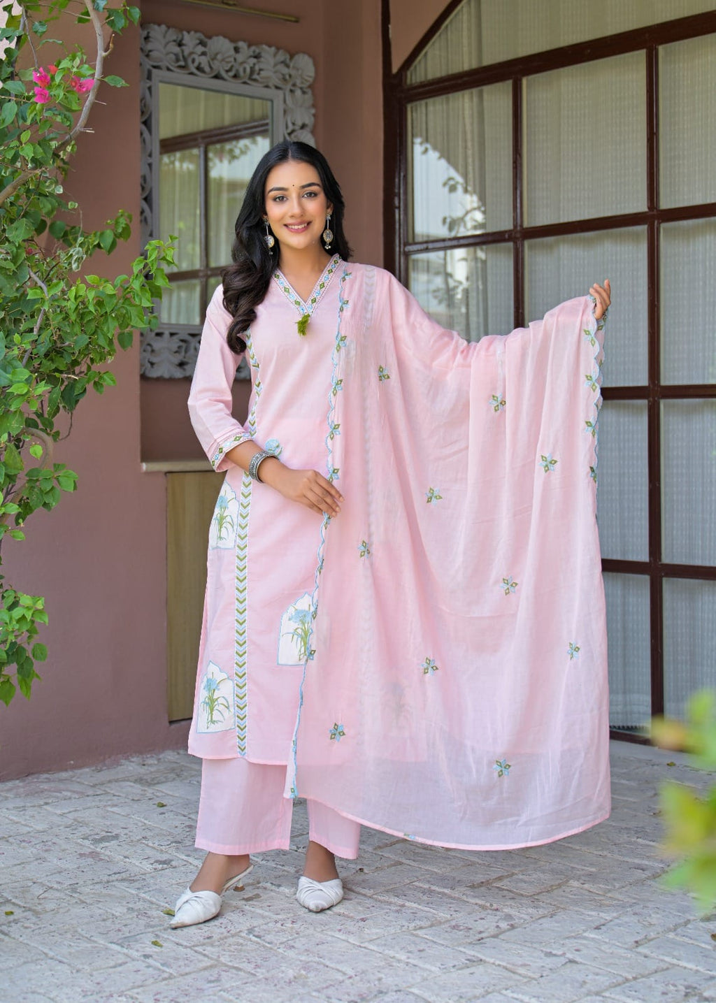 Embroidered Straight Kurta Set with Pant & Dupatta