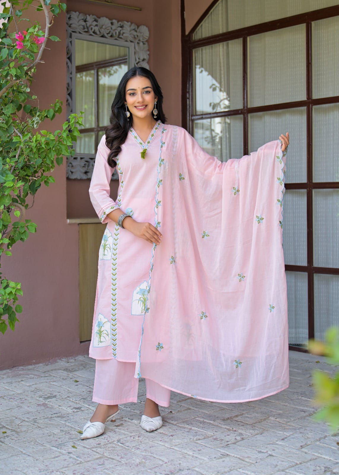 Embroidered Straight Kurta Set with Pant & Dupatta