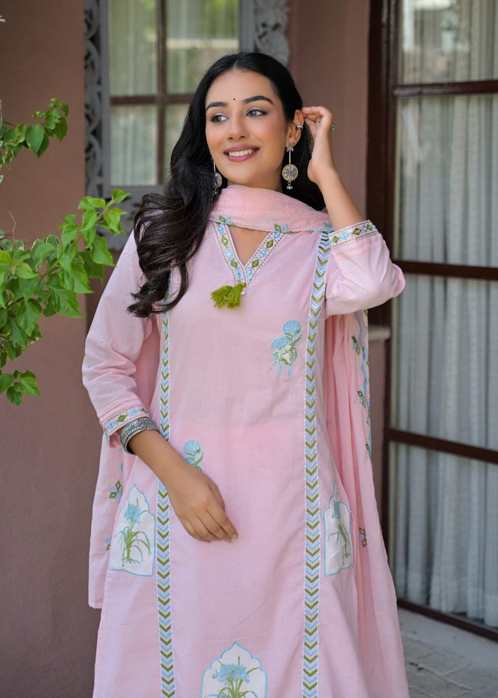 Embroidered Straight Kurta Set with Pant & Dupatta