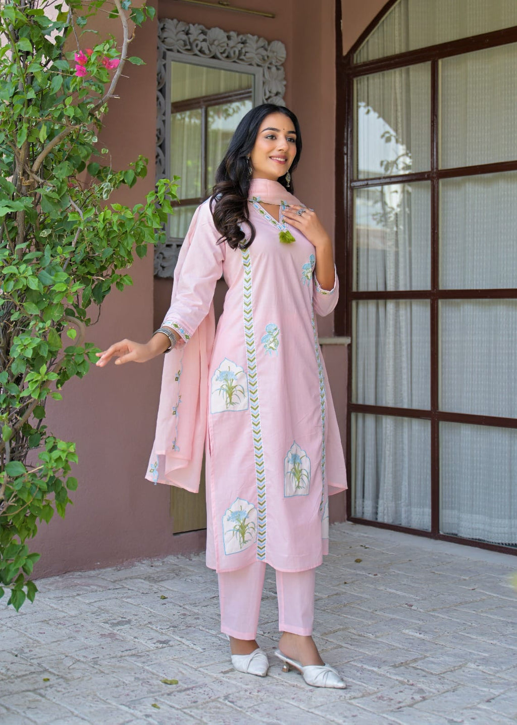 Embroidered Straight Kurta Set with Pant & Dupatta