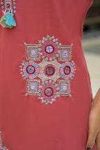 Pink Embroidered Straight Kurta Set with Pant & Dupatta