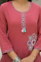 Pink Embroidered Straight Kurta Set with Pant & Dupatta