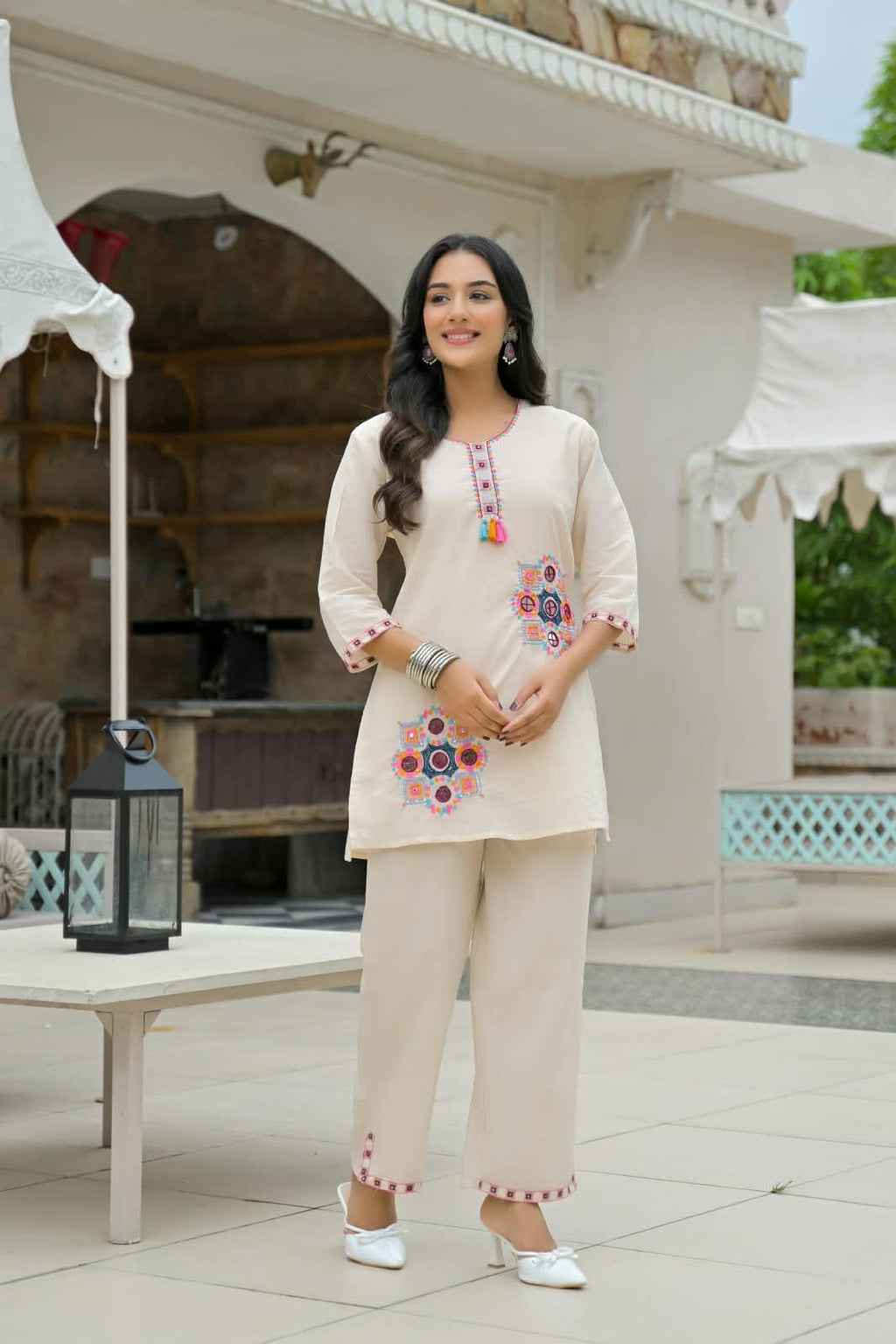 Ivory Embroidered Co-ord Set with Pant