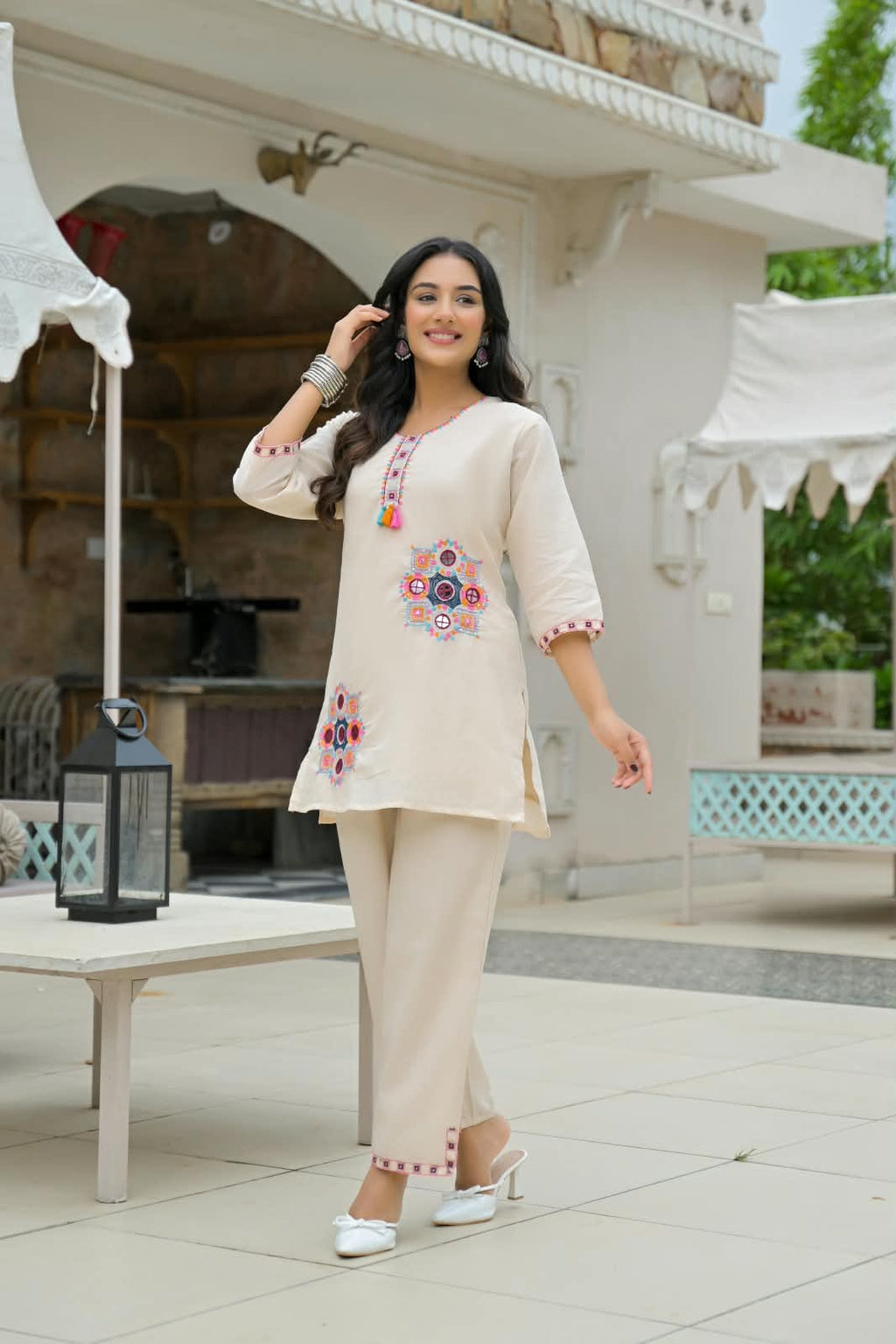 Ivory Embroidered Co-ord Set with Pant