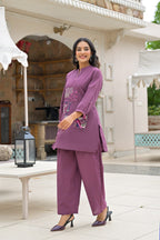 Mauve Embroidered Co-ord Set with Pant