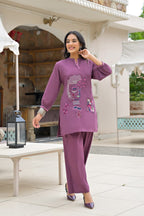 Mauve Embroidered Co-ord Set with Pant