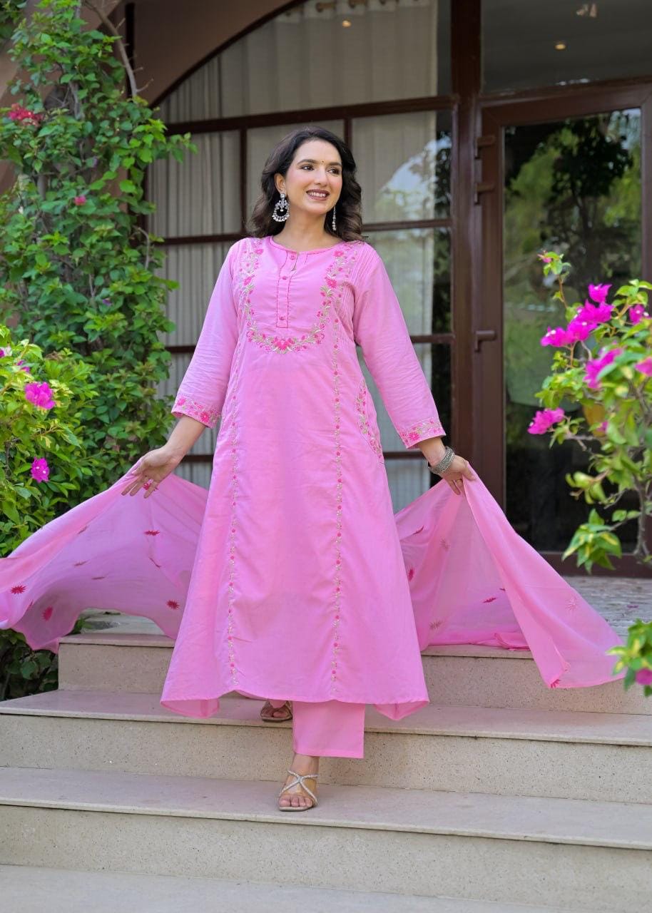 Embroidered Straight Kurta Set with Pant & Dupatta