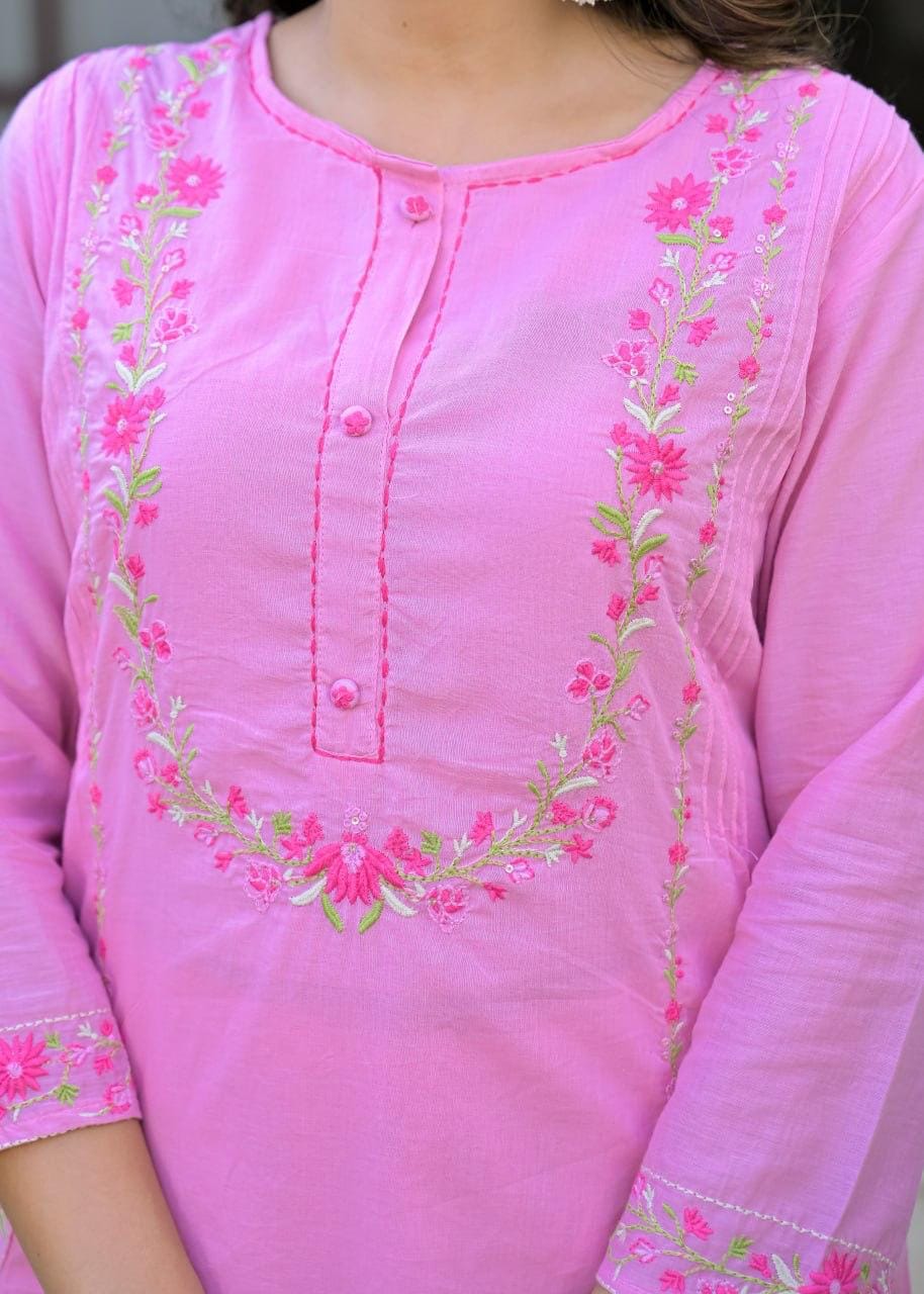 Embroidered Straight Kurta Set with Pant & Dupatta